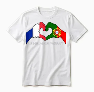 France and Portugal French Portuguese Le Mélange Parfait Coeur T-Shirt, Black, S Unisex T-Shirt - White