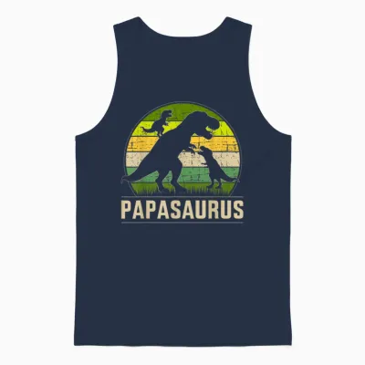 Papasaurus Zwei Kinder Für Papa Zum Vatertag Weihnachten Unisex Tank Top - Navy