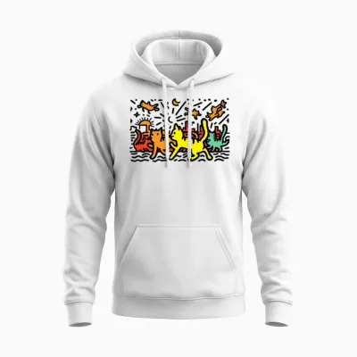 Walking Cats - the Haring Cats Collection Unisex Hoodie - White