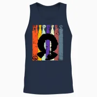 Retro Vintage Hippie Hairstyle Design, Retro 70s Unisex Tank Top in Navy - 2