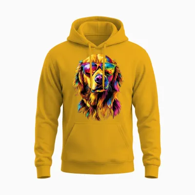 Golden Retriever with Sunglasses Dog Motif I Love Dogs T-Shirt, Black, S Unisex Hoodie - Gold