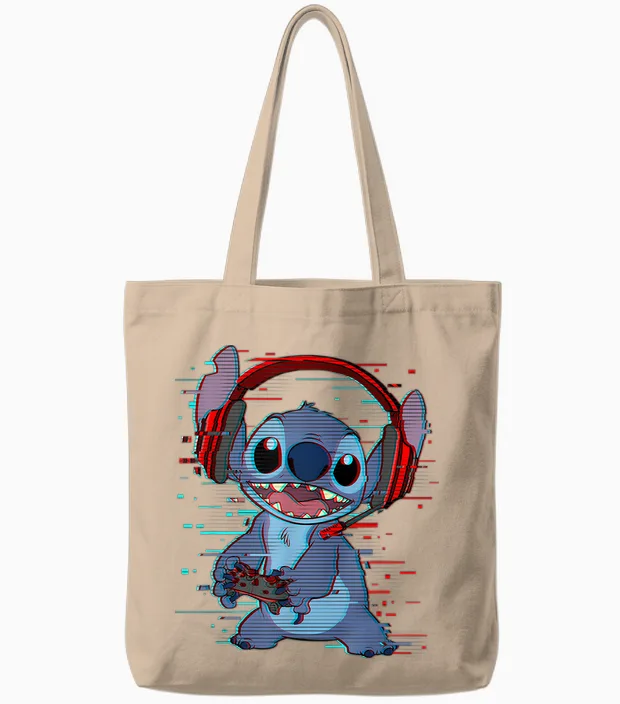 Disney Lilo & Stitch Gamer Glitch Headset and Controller Tote Bags in Natural