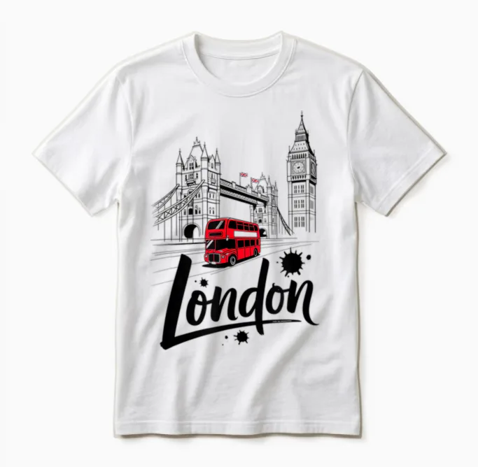 Rotes T-Shirt Mit Motiv „london Bus Tower Bridge“, Britisches Souvenir Unisex T-Shirt in White