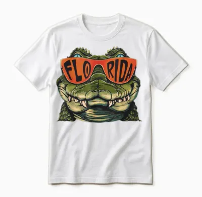 Florida Alligator Wearing Retro Style Sunglasses Animal Art Unisex T-Shirt - White