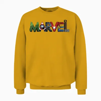 Marvel Avengers Character Text Portrait T-Shirt Small Unisex Sweatshirt - Gold