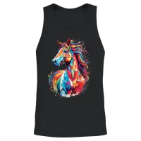 Sweet Horse Design - Colorful Horse Silhouette Unisex Tank Top - Black – 2
