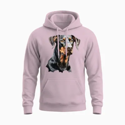 Doberman Illustration Unisex Hoodie - Light Pink