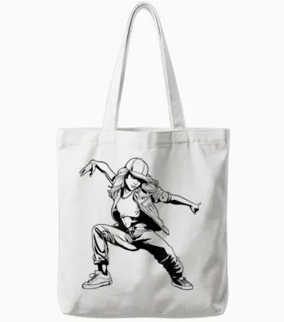 Breakdance Girls' Drawing Breaking Hiphop Culture T-Shirt, White Tote Bags - White