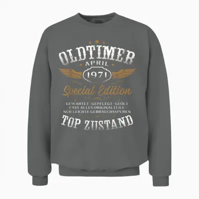 55. Geburtstag Geschenk Mann Oldtimer April 1971 55 Jahre Unisex Sweatshirt - Graphite Heather