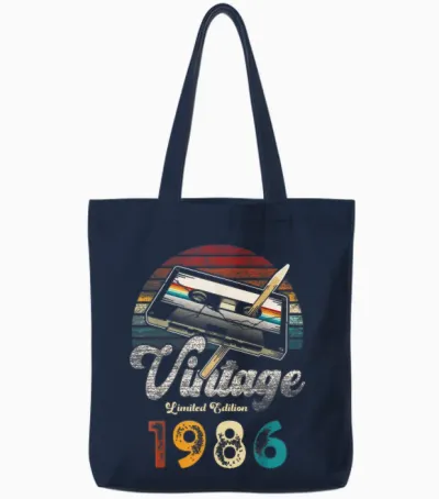 Vintage 1986 Geburtstag 40 Jahre Kassette Bleistift Tote Bags - Navy