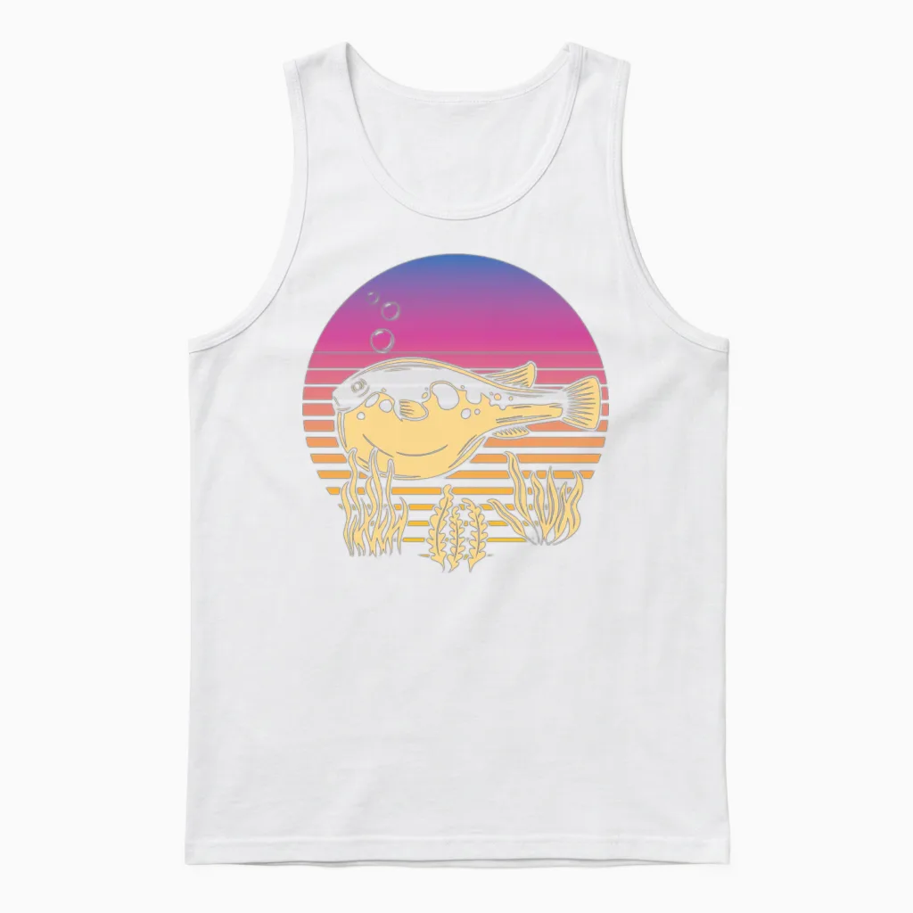 Blowfish Retro Balloonfish Puffer Fish Unisex Tank Top - White
