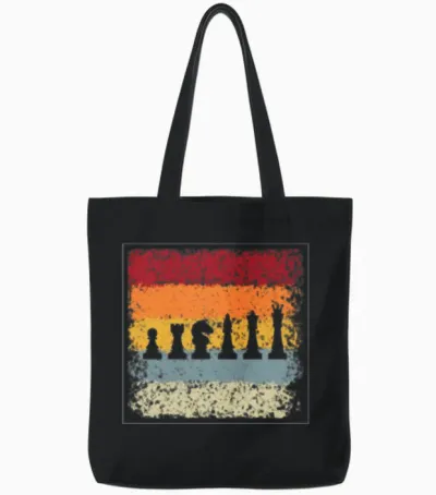 Chess Retro Tote Bags - Black