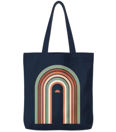 Retro Arc Sunrise Tote Bags - Navy