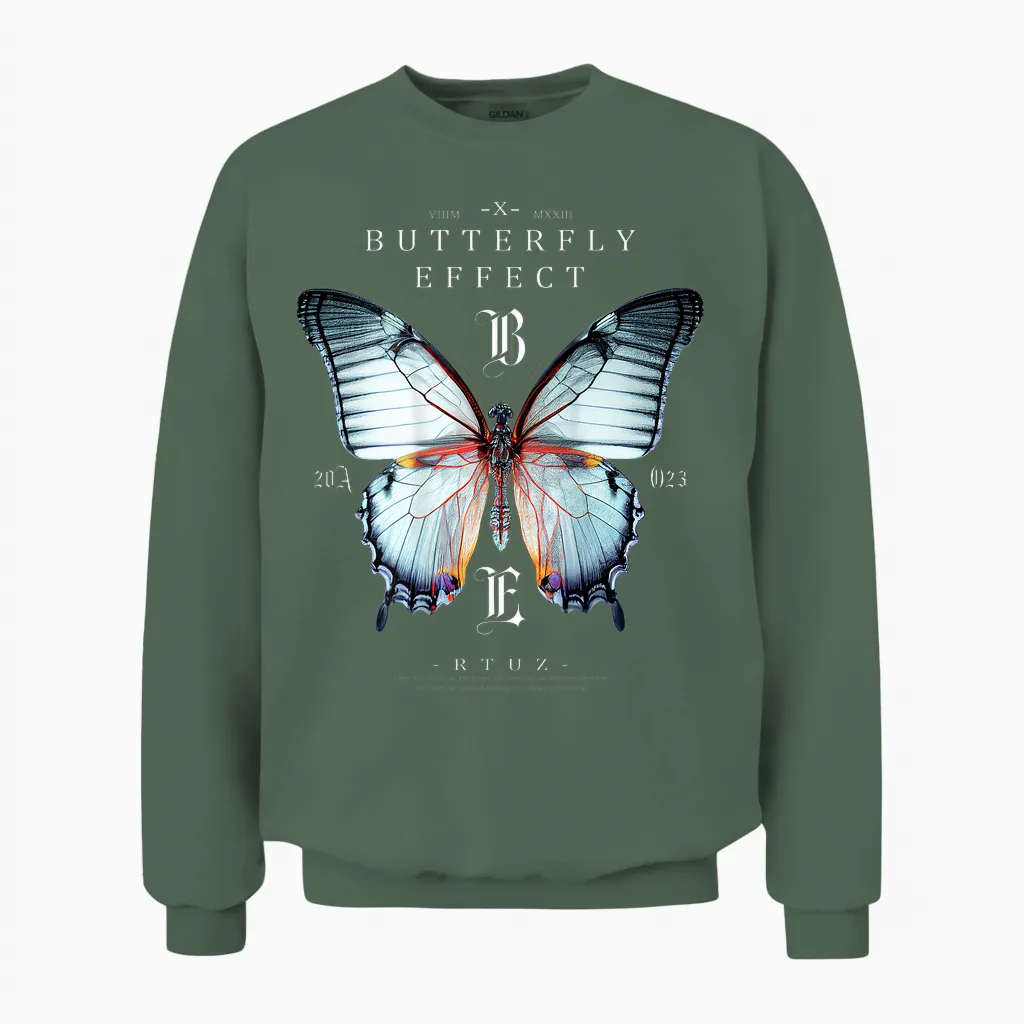 Backprint Butterfly Mode Fashion Damen Herren Schmetterling Unisex Sweatshirt in Military Green