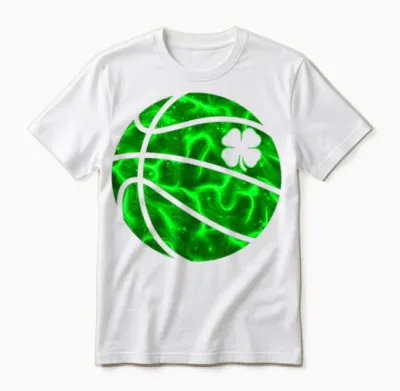 Basketball Shamrock Lucky Clover Irish St Patrick's Day Boys Unisex T-Shirt - White