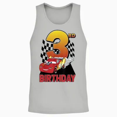 Disney Pixar Cars Lightning Mcqueen 3rd Birthday Peel Out T-Shirt, White, S Unisex Tank Top - Ash