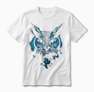 Owl Bird Pattern Animal Art Blue Eyes Owl T-Shirt, Black, S Unisex T-Shirt - White