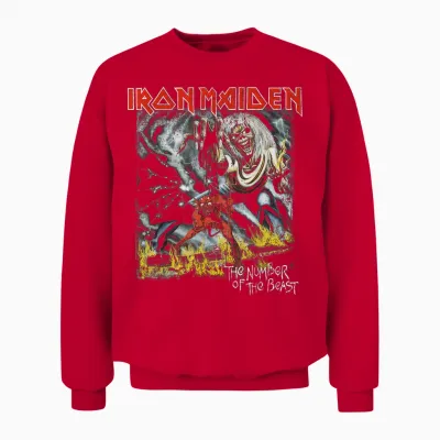 Iron Maiden - Eddie Number of the Beast T-Shirt, Black Unisex Sweatshirt - Red