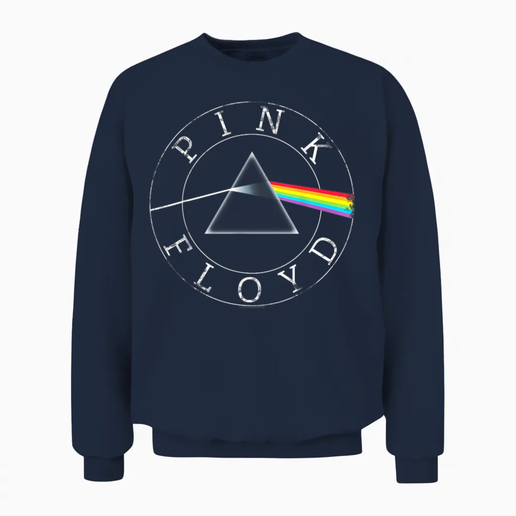 Official Pink Floyd Rock Retro Prism Circle Logo Music Unisex Sweatshirt in Navy