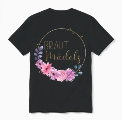 Braut Mädels Junggesellenabschied Hochzeit Rosa Blumen Unisex T-Shirt - Black