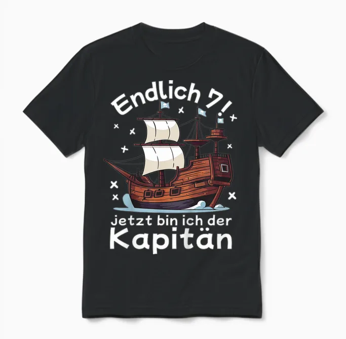 Kinder 7. Geburtstag Piraten Endlich 7 Junge 7 Jahre Piratenschiff Unisex T-Shirt in Black