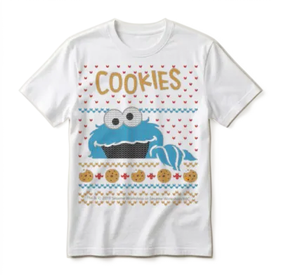 Sesame Street Cookie Monster Ugly Xmas Unisex T-Shirt - White