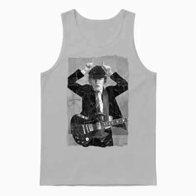 Ac/dc Rock Music Band Angus Young Distressed Photo T-Shirt, Black Unisex Tank Top - Ash