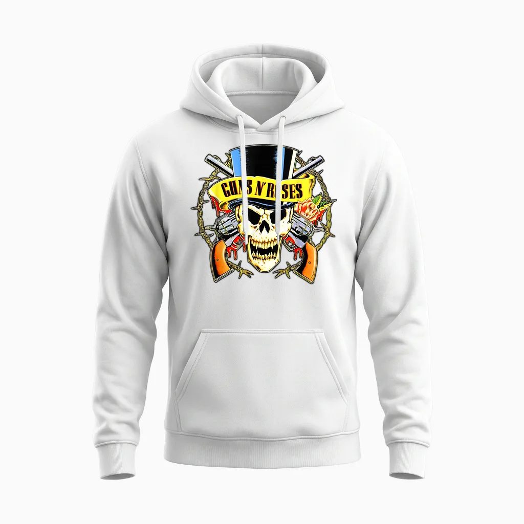 Guns N' Roses Official Top Hat Skull Unisex Hoodie in White