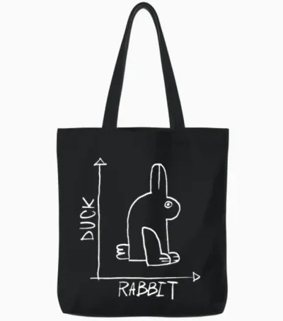 Rabbit Duck Diagram Tote Bags - Black