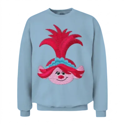 Trolls Poppy Embroidery Design Unisex Sweatshirt - Light Blue