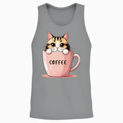 Cute Coffee Cat – Perfect Morning Motivation Unisex Tank Top - Sport Grey