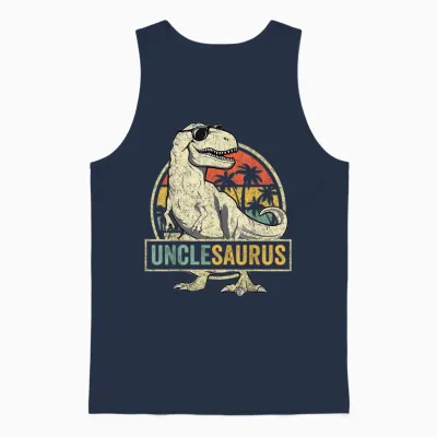 Unclesaurus T Rex Dinosaur Uncle Saurus Family Matching Unisex Tank Top - Navy