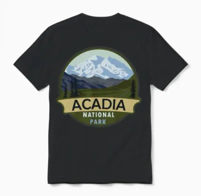 Cool Vintage Retro Acadia National Park Mountain Unisex T-Shirt - Black