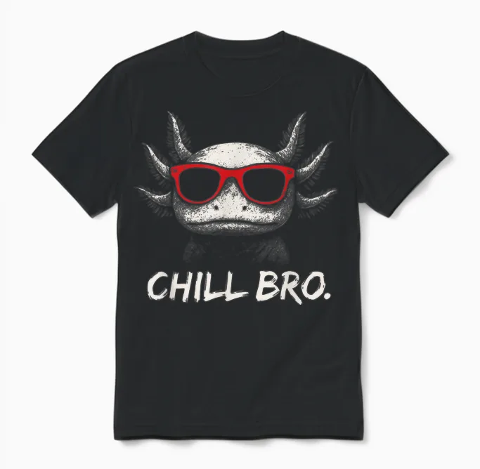 Chill Bro Funny Axolotl with Sunglasses Gamer Unisex T-Shirt in Black