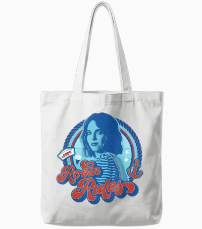 Stranger Things Robin Rules T-Shirt, Black, S Tote Bags - White