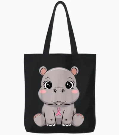 Ruban Rose Hippopotame Espoir Tote Bags - Black
