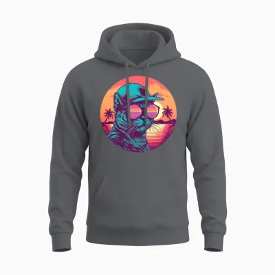 Retro Cat Lovers Vintage Unisex Hoodie - Charcoal
