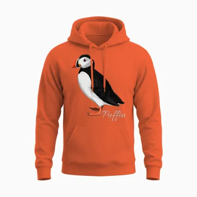Puffin Monk Bird Biologist Nature Ornithologist T-Shirt, Black, S Unisex Hoodie - Orange