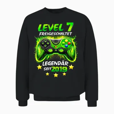 Kinder Level 7 Geburtstag Junge Gamer Lustig 2019 7er Geburtstag Unisex Sweatshirt - Black