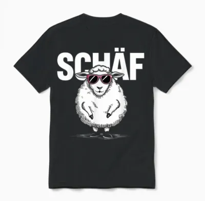 Funny Sheep Motif with Sunglasses Sheep T-Shirt, Black Unisex T-Shirt - Black