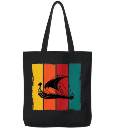 Retro Viking Ship Tote Bags - Black