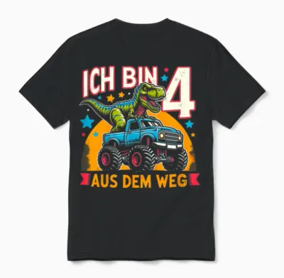 T-Shirt with German Text "ich Bin 4" [german Language], Black Unisex T-Shirt - Black