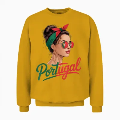 Portugal Messy Bun Girl Pride Portuguese Roots Unisex Sweatshirt - Gold