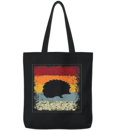 Hedgehog Retro Tote Bags - Black
