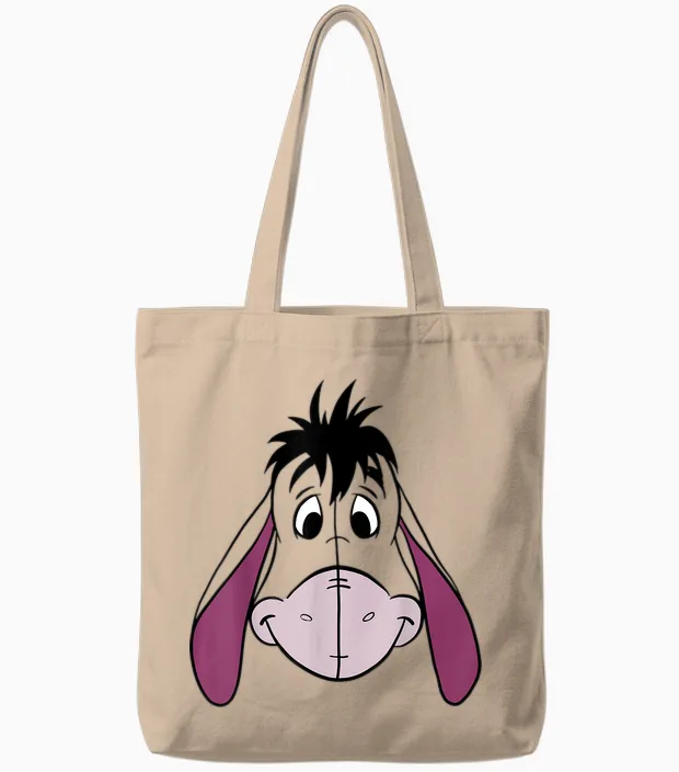 Disney Winnie the Pooh Eeyore Big Face T-Shirt, Blue, S Tote Bags in Natural