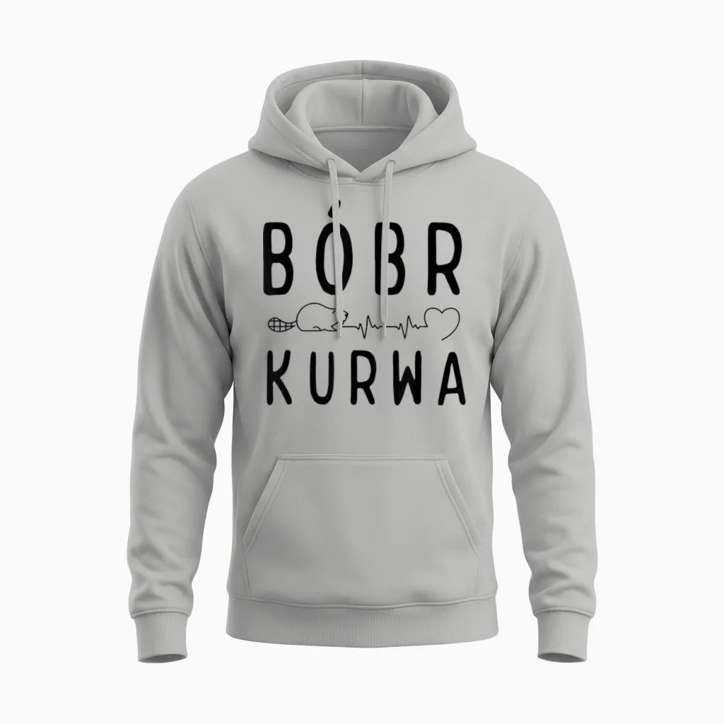 Polish Biber with "bober Kurwa" "yes Pierdole Bobr" T-Shirt, White, S Unisex Hoodie in Ash