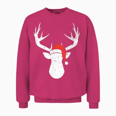 Deer with Santa Hat Christmas Pajama Hunting Gift Unisex Sweatshirt - Heliconia