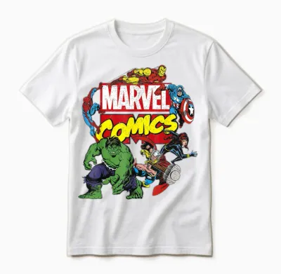 Marvel Comics Avengers Group Shot Around Logo Unisex T-Shirt - White