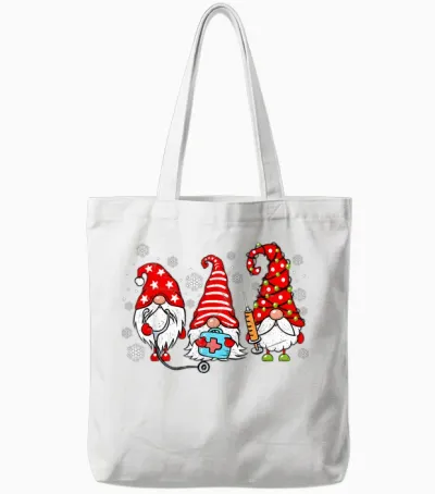Nurse Christmas Gnomes Xmas Scrub Top Er Rn Nursing Gnomies Tote Bags - White