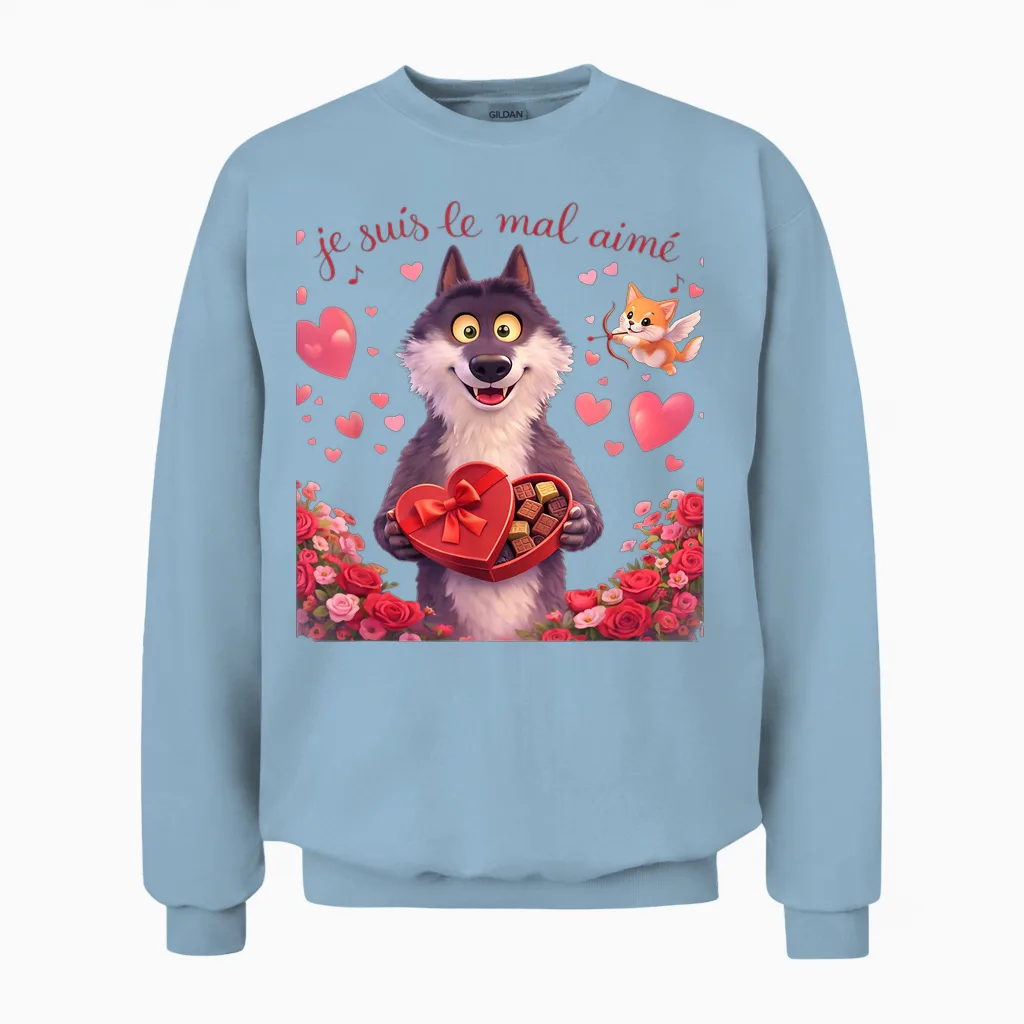 Wolf Le Mal Aimé Gift Lovers' Day Man Woman Child Unisex Sweatshirt in Light Blue